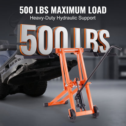 Hydraulic Jack Equipped Lawn Mower Lift, 500 Lbs Loading Capacity, Heavy‑Duty Carbon Steel Mower Lifter, Adjustable Mobile Lawn Lift for Riding Lawn Tractors & Zero‑Turn Mowers, Orange
