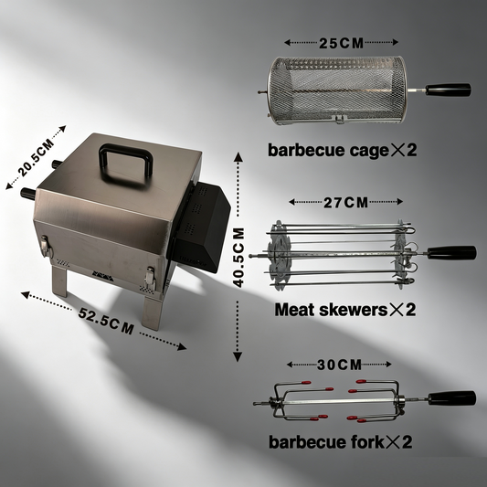 Automatic Rotating Charcoal Grill, 3-in-1 Stainless Steel Portable Barbecue Grill with Rotating Attachment