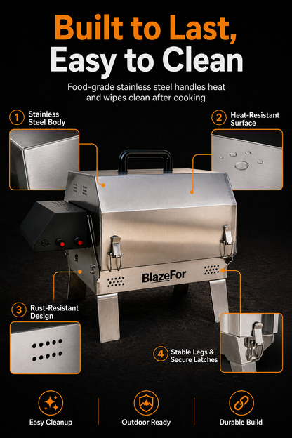 Automatic Rotating Charcoal Grill, 3-in-1 Stainless Steel Portable Barbecue Grill with Rotating Attachment